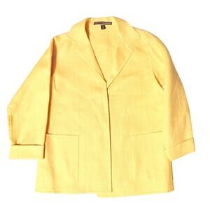 Linda Allard Ellen Tracy Yellow Linen Jacket Size 14 Lightweight Tailored Layer
